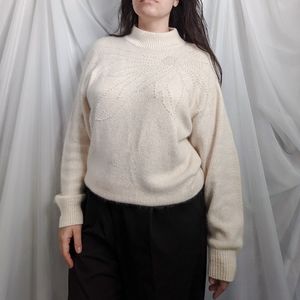 Silk & angora ivory sweater with pearl beaded embroidery